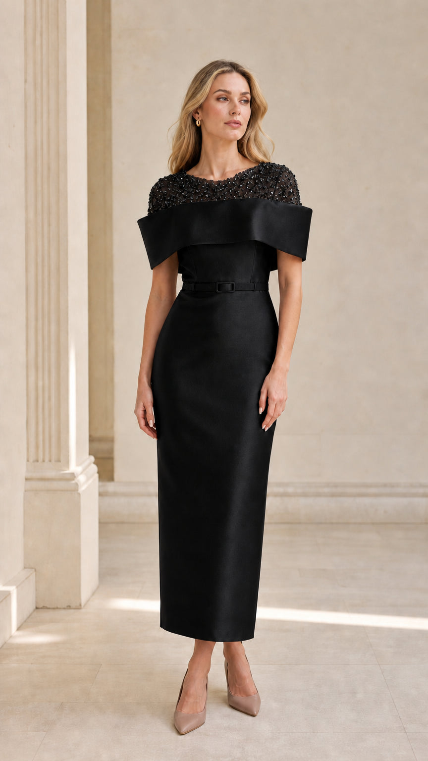 Front view of black evening dress variant