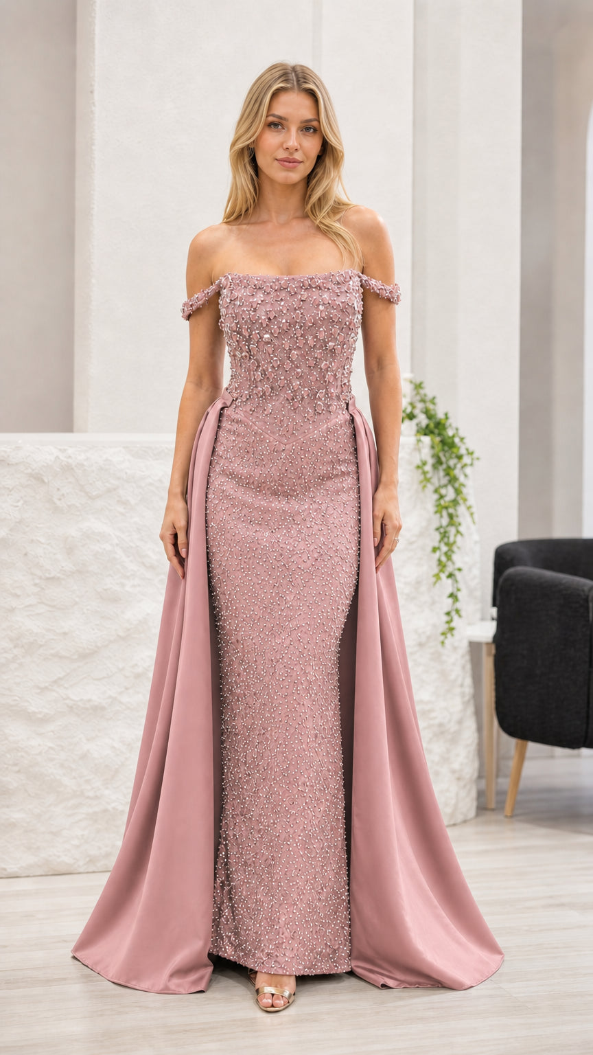 Front view of pink evening gown variant