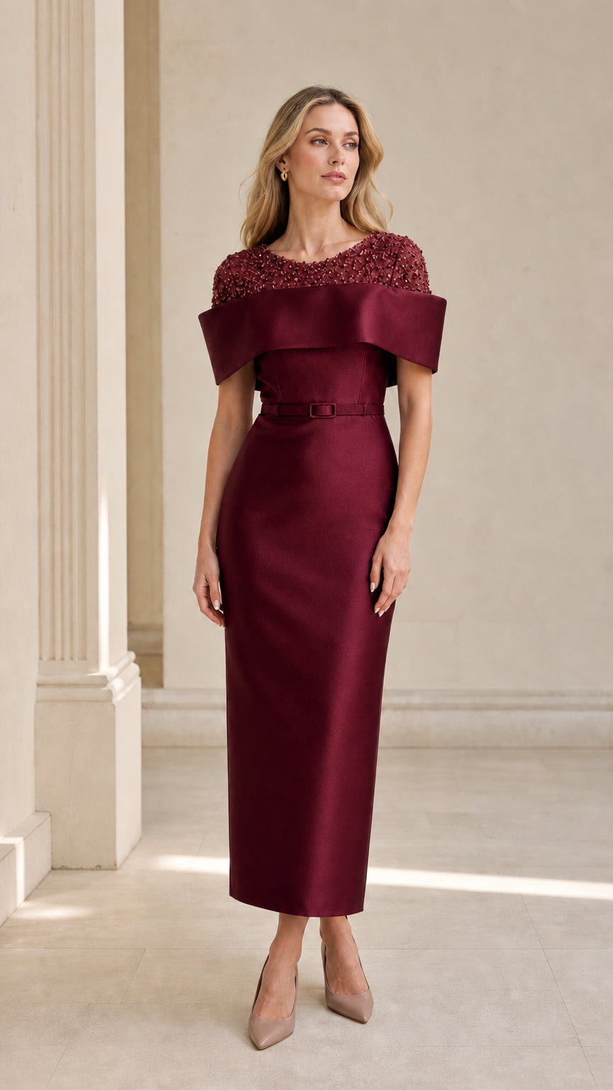 Front view of burgundy evening dress variant