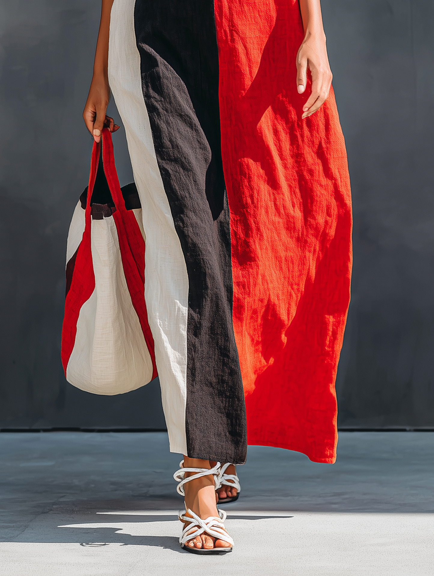 Women's Minimalist Color-Block Linen-Blend Maxi Dress With Square Neck And Spaghetti Straps MDZ2974D6Y