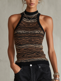 Zebra Print Multicolor Knit Sleeveless Halter Top