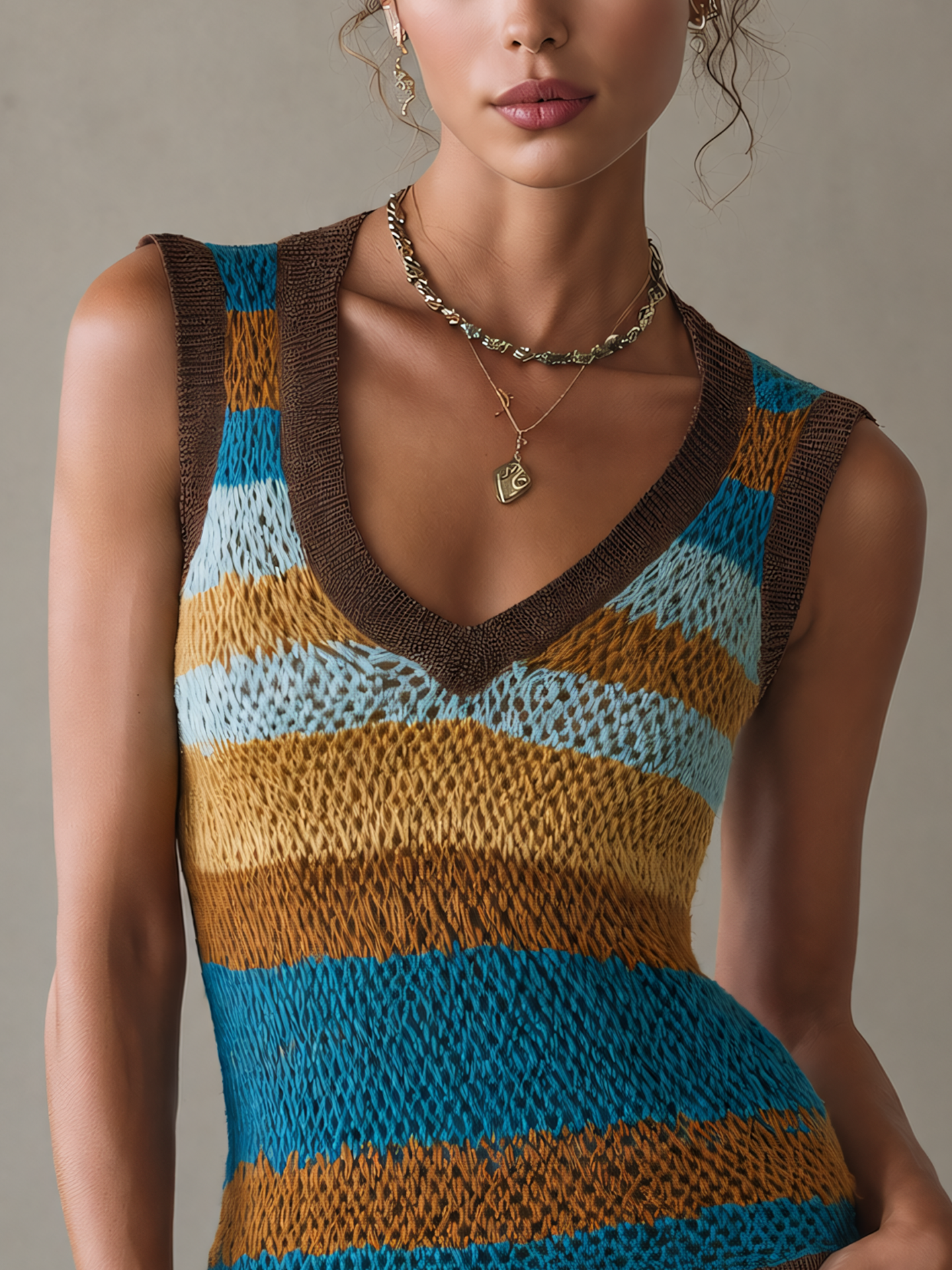 Striped Knit Color Block Sleeveless Top