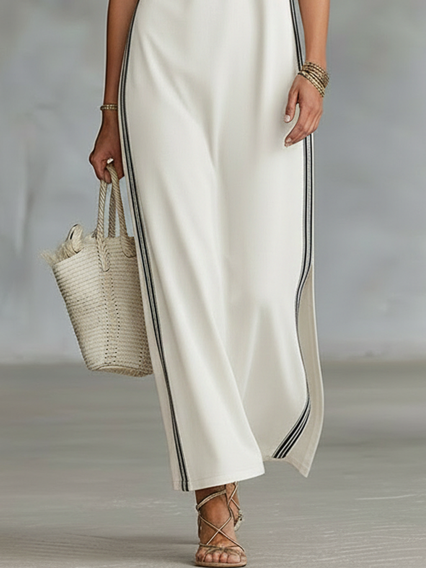 Women's Minimalist Athletic-Style Sleeveless Henley Maxi Dress MDZ1960C6Y