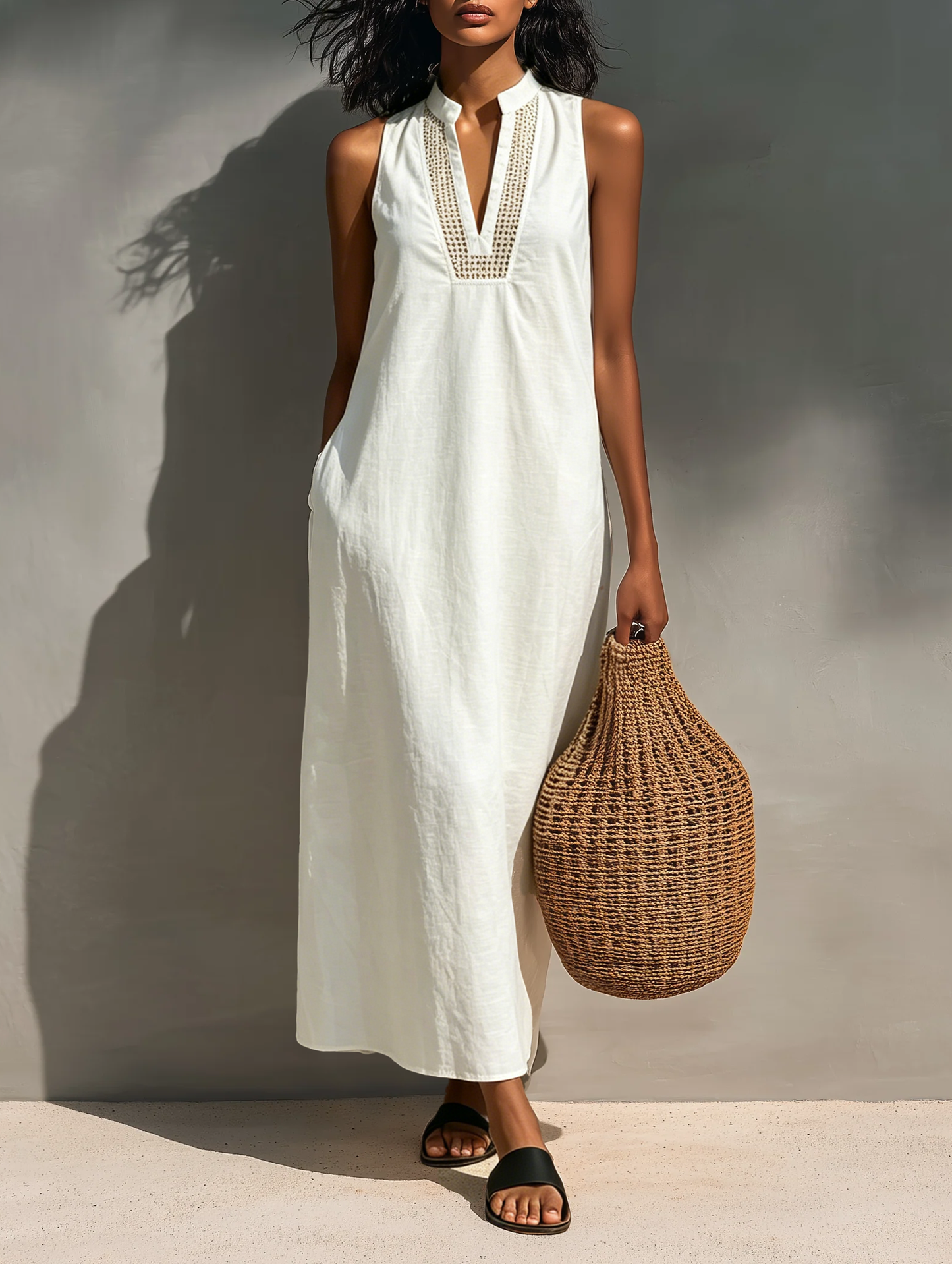 Women's Minimalist Sleeveless Maxi Dress With Cutout Neckline MDZ1206B6Y